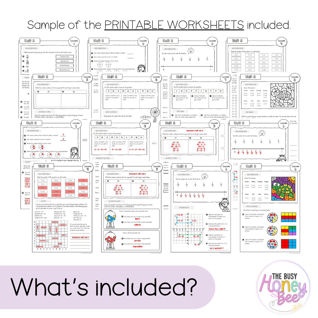 Multi Age 3-6 Year A NSW Maths Worksheets Unit 8 - Workbook | Worksheets