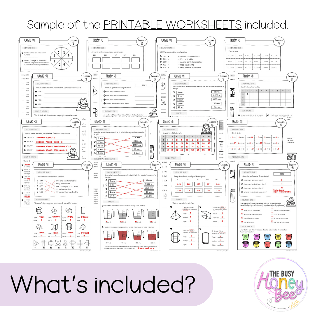 Multi Age 3-6 Year A NSW Maths Worksheets Unit 9 - Workbook | Worksheets
