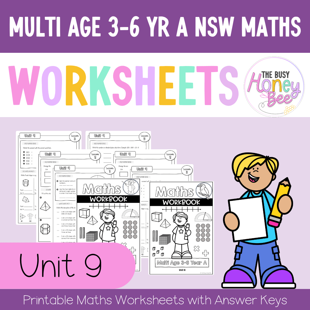 Multi Age 3-6 Year A NSW Maths Worksheets Unit 9 - Workbook | Worksheets
