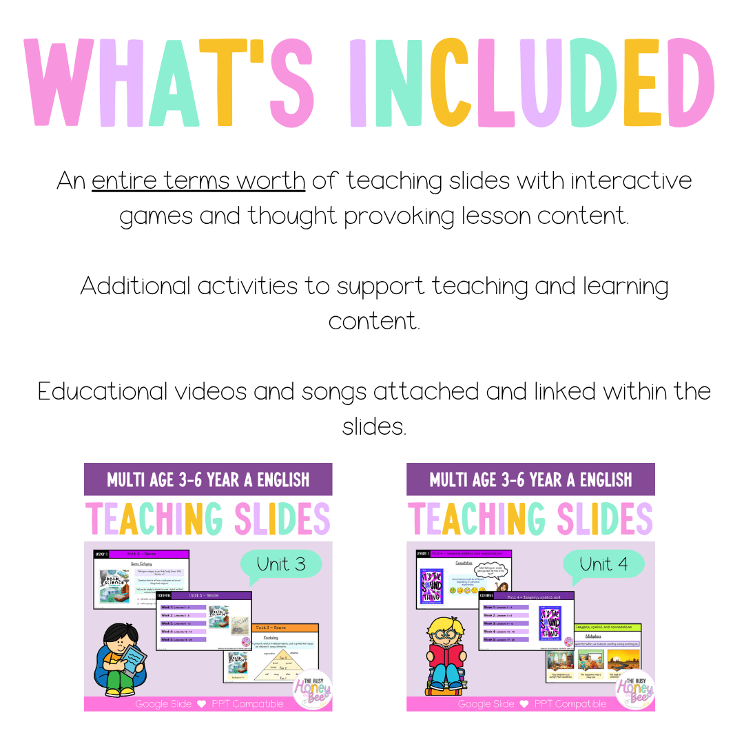 Multi Age 3-6 Year A Term 2 English Teaching Slides Mega Bundle - Teaching Slides