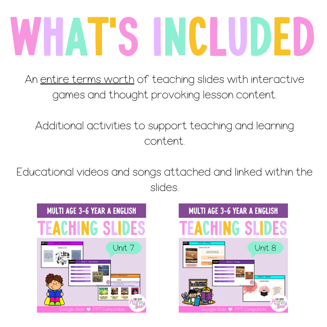 Multi Age 3-6 Year A Term 4 English Teaching Slides Mega Bundle - Teaching Slides