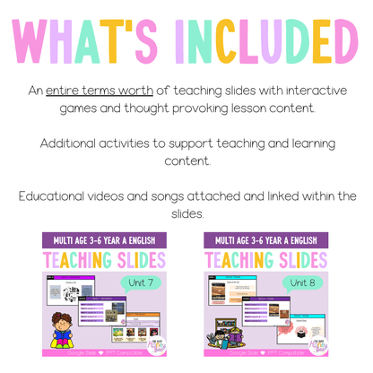 Multi Age 3-6 Year A Term 4 English Teaching Slides Mega Bundle - Teaching Slides