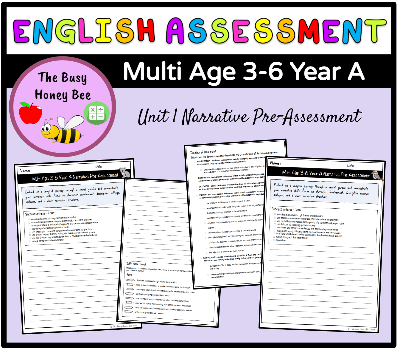 Multi Age 3-6 Year A Unit 1 Narrative Writing Pre-Assessment - Assessment