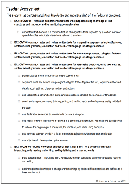 Multi Age 3-6 Year A Unit 1 Narrative Writing Pre-Assessment - Assessment