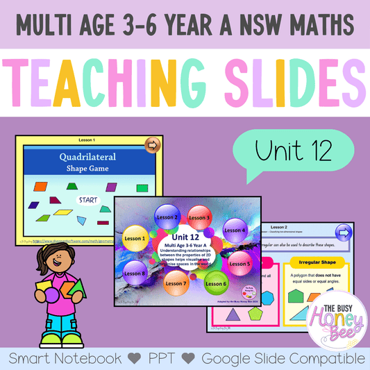Multi Age 3-6 Year A Unit 12 NSW Maths Teaching Slides - Zip Folder: Smart Notebook, PowerPoint, Google Slide Compatible