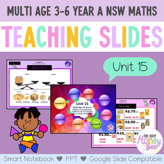 Multi Age 3-6 Year A Unit 15 NSW Maths Teaching Slides - Zip Folder: Smart Notebook, PowerPoint, Google Slide Compatible