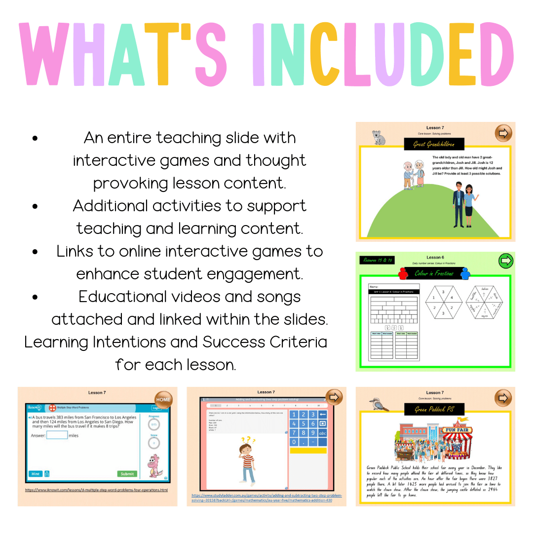 Multi Age 3-6 Year A Unit 2 NSW Maths Teaching Slides - Zip Folder: Smart Notebook, PowerPoint, Google Slide Compatible