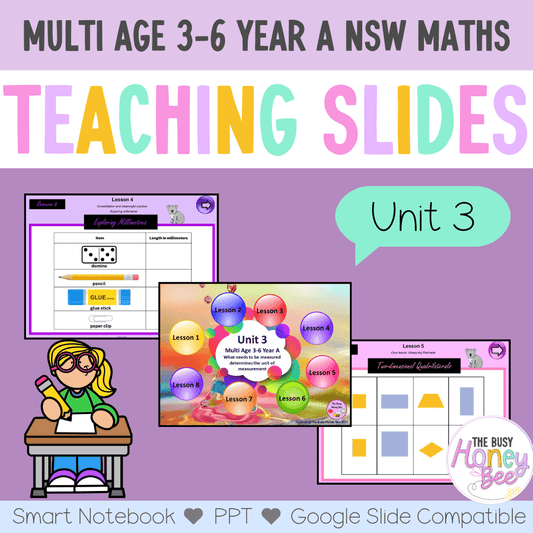 Multi Age 3-6 Year A Unit 3 NSW Maths Teaching Slides - Zip Folder: Smart Notebook, PowerPoint, Google Slide Compatible