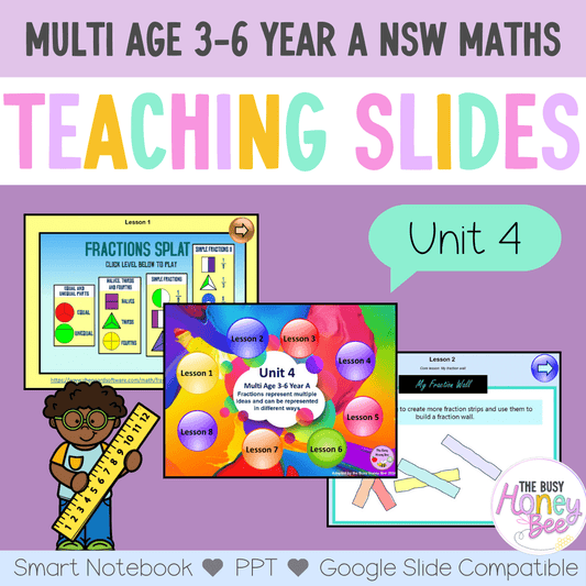 Multi Age 3-6 Year A Unit 4 NSW Maths Teaching Slides - Zip Folder: Smart Notebook, PowerPoint, Google Slide Compatible