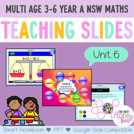 Multi Age 3-6 Year A Unit 6 NSW Maths Teaching Slides - Zip Folder: Smart Notebook, PowerPoint, Google Slide Compatible