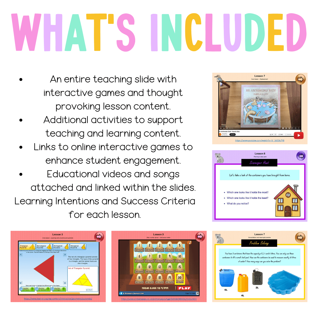 Multi Age 3-6 Year A Unit 9 NSW Maths Teaching Slides - Zip Folder: Smart Notebook, PowerPoint, Google Slide Compatible