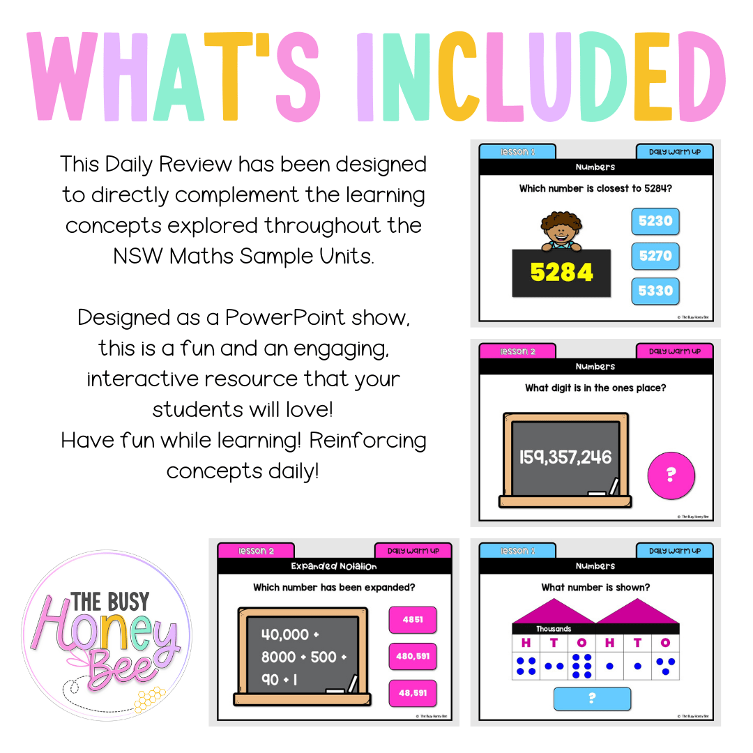 Multi Age 3-6 Year B Australian | NSW Math Daily Review | Warm-Up Unit 1 -