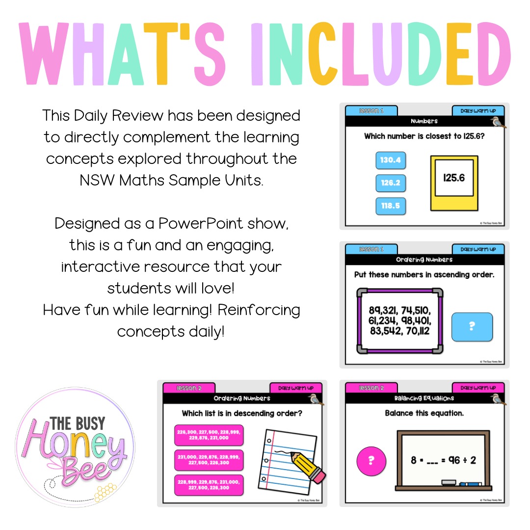 Multi Age 3-6 Year B Australian | NSW Math Daily Review | Warm-Up Unit 11 - Warm Up | Revision