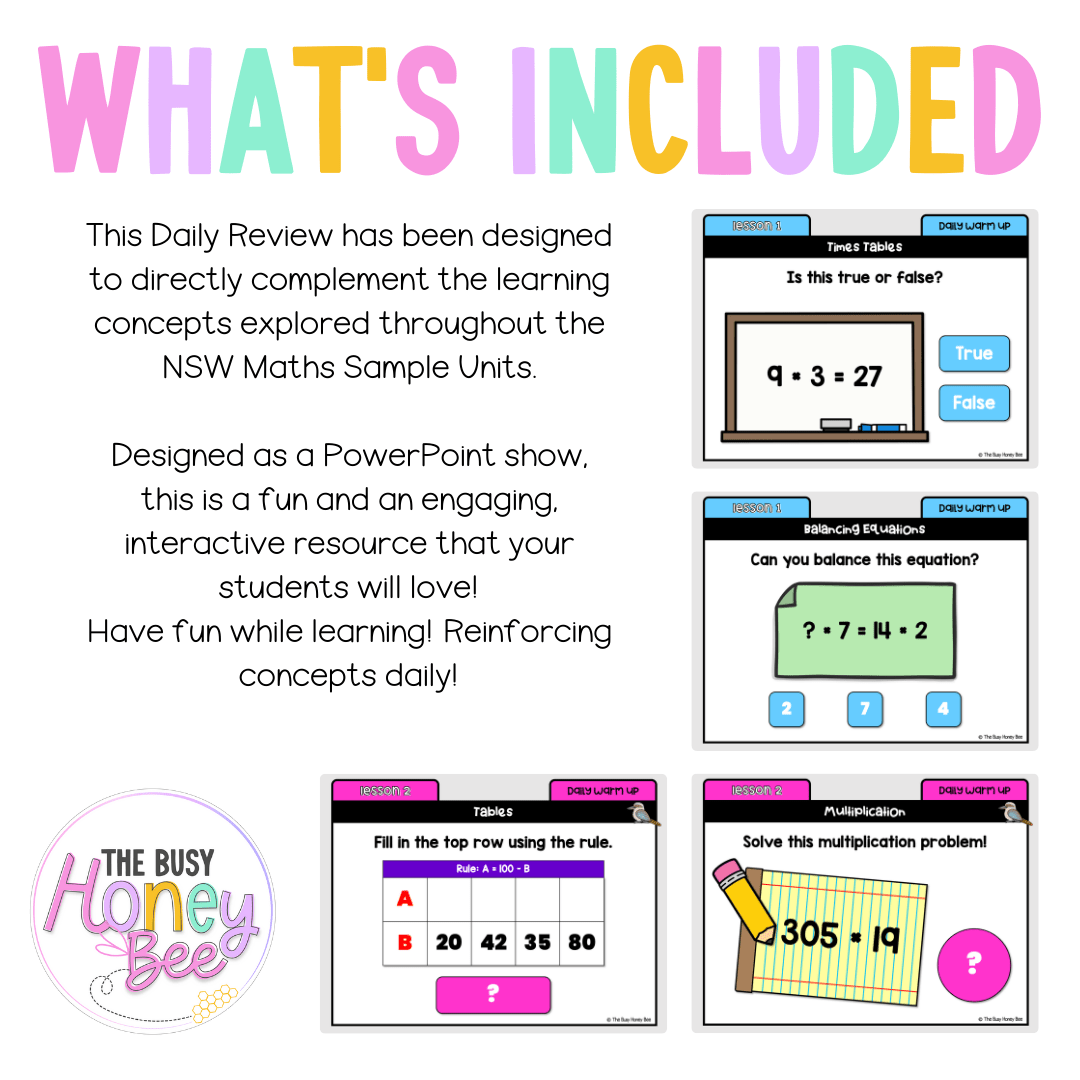 Multi Age 3-6 Year B Australian | NSW Math Daily Review | Warm-Up Unit 13 - Warm Up | Revision