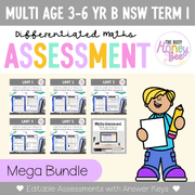 Multi Age 3-6 Year B Differentiated NSW Maths Assessment Term 1 Mega Bundle - Microsoft Word Document