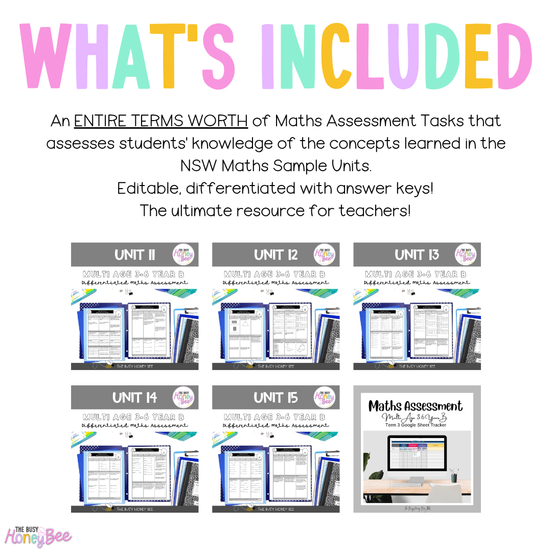 Multi Age 3-6 Year B Differentiated NSW Maths Assessment Term 3 Mega Bundle - Assessment