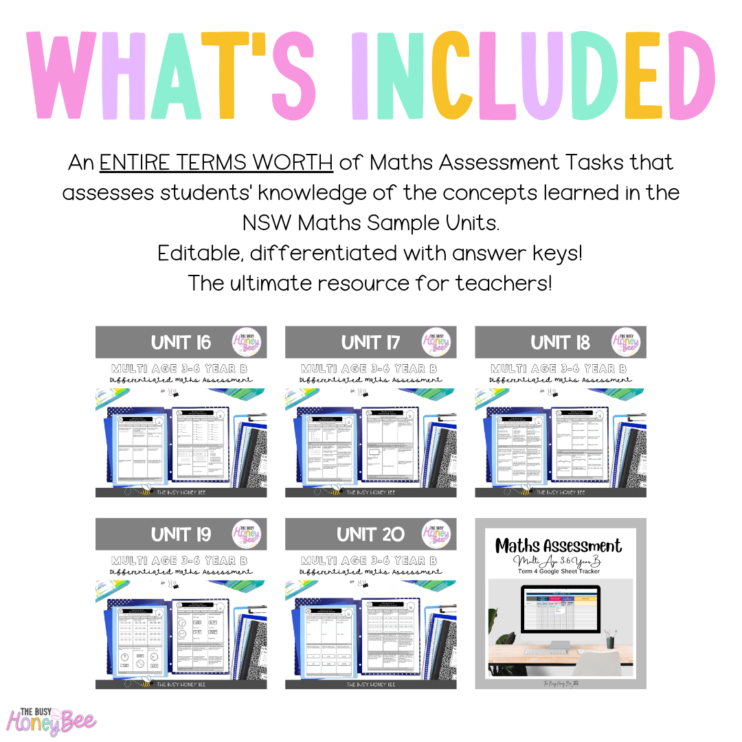 Multi Age 3-6 Year B Differentiated NSW Maths Assessment Term 4 Mega Bundle - Assessment