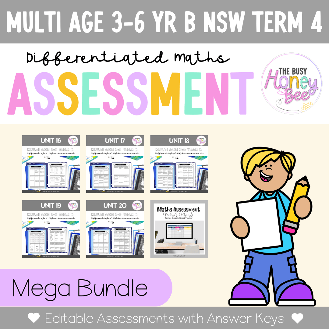 Multi Age 3-6 Year B Differentiated NSW Maths Assessment Term 4 Mega Bundle - Assessment