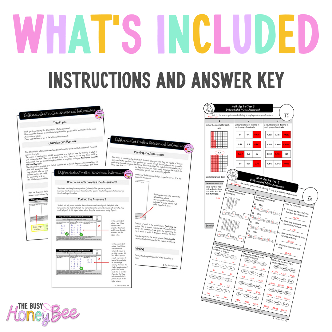 Multi Age 3-6 Year B Differentiated NSW Maths Assessment Unit 1 - Microsoft Word Document