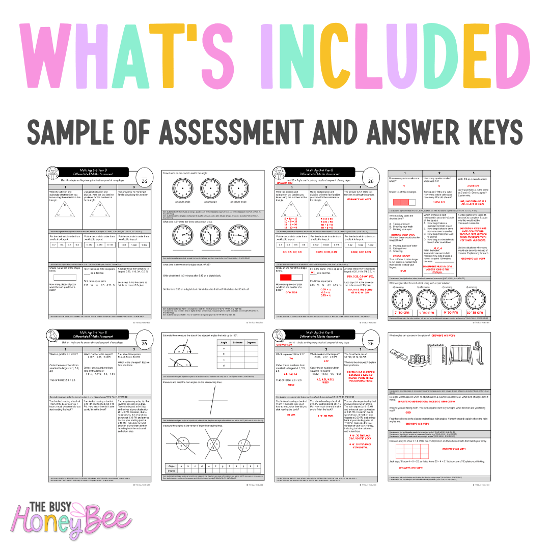 Multi Age 3-6 Year B Differentiated NSW Maths Assessment Unit 10 - Assessment