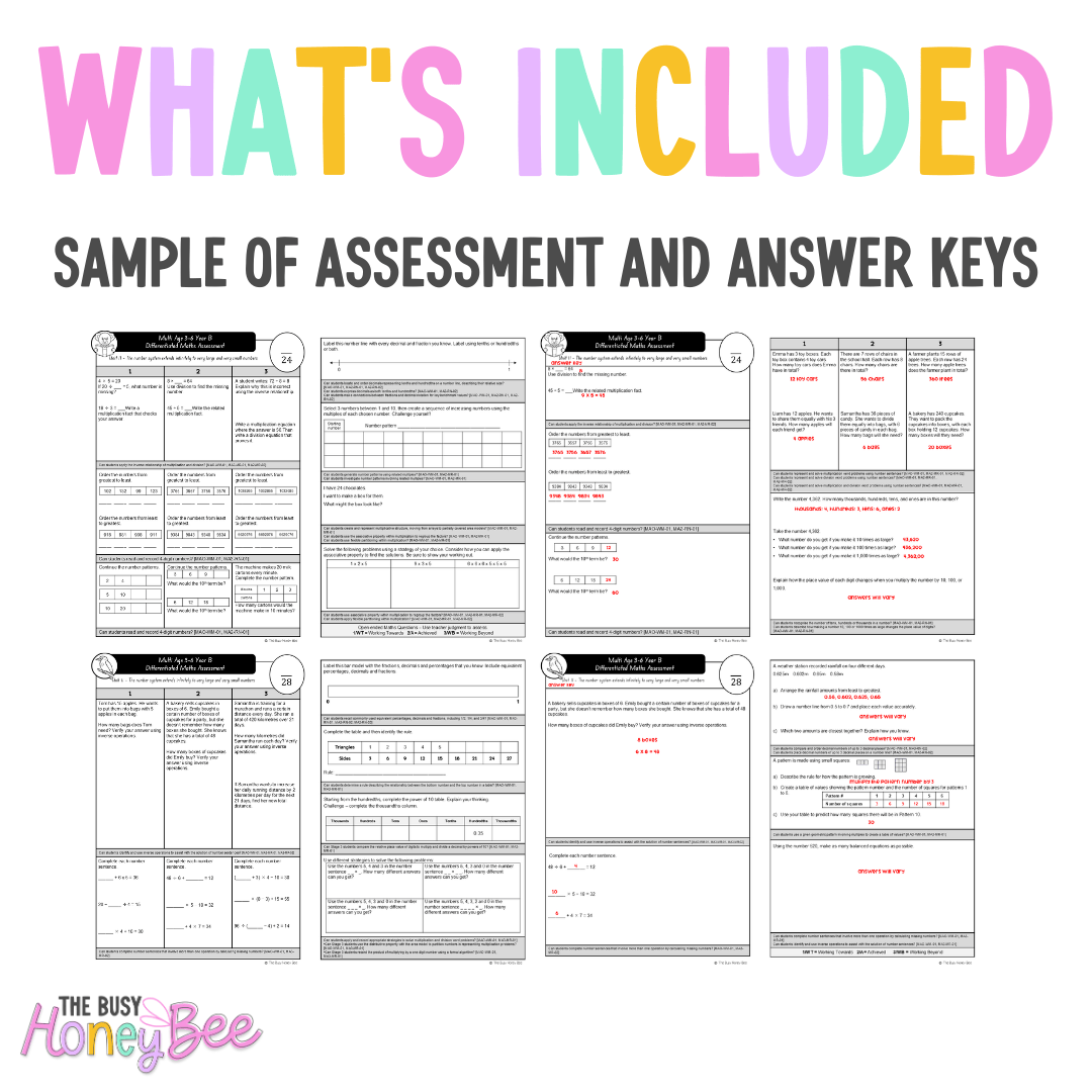 Multi Age 3-6 Year B Differentiated NSW Maths Assessment Unit 11 - Assessment