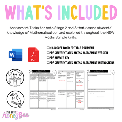 Multi Age 3-6 Year B Differentiated NSW Maths Assessment Unit 11 - Assessment