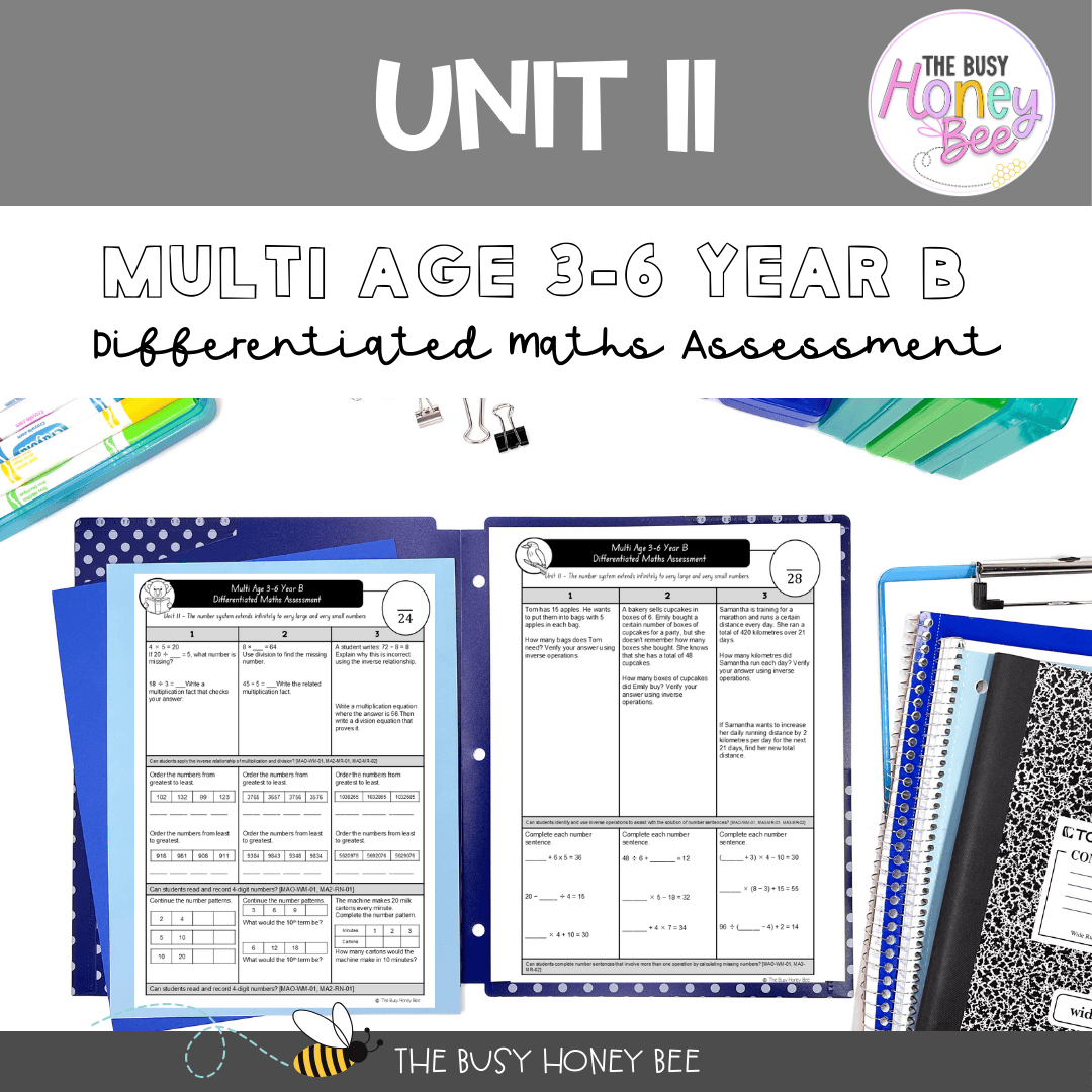 Multi Age 3-6 Year B Differentiated NSW Maths Assessment Unit 11 - Assessment