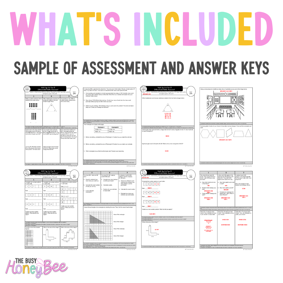 Multi Age 3-6 Year B Differentiated NSW Maths Assessment Unit 12 - Assessment