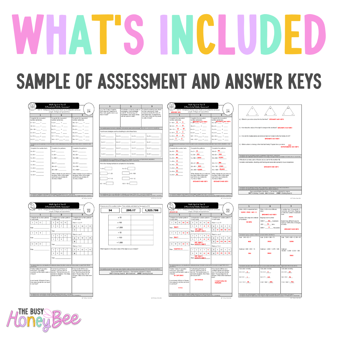 Multi Age 3-6 Year B Differentiated NSW Maths Assessment Unit 13 - Assessment