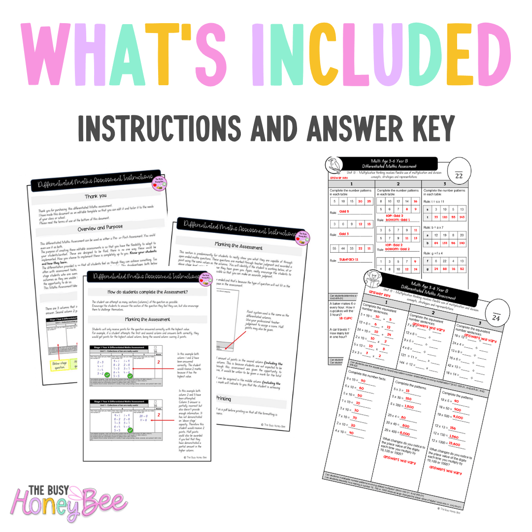 Multi Age 3-6 Year B Differentiated NSW Maths Assessment Unit 13 - Assessment