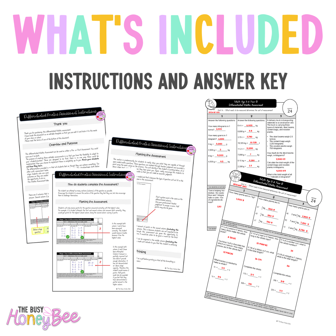 Multi Age 3-6 Year B Differentiated NSW Maths Assessment Unit 14 - Assessment