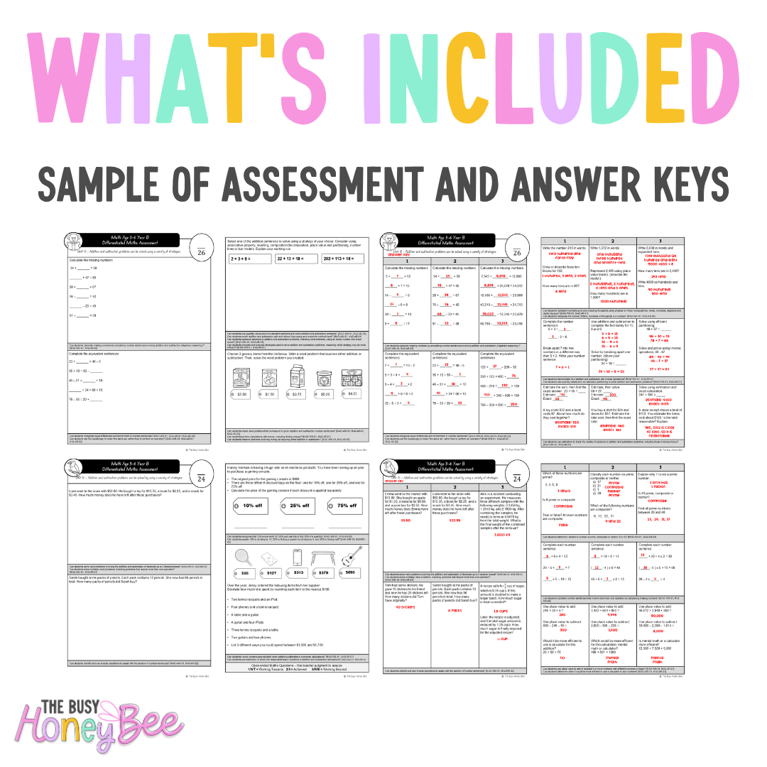 Multi Age 3-6 Year B Differentiated NSW Maths Assessment Unit 15 - Assessment
