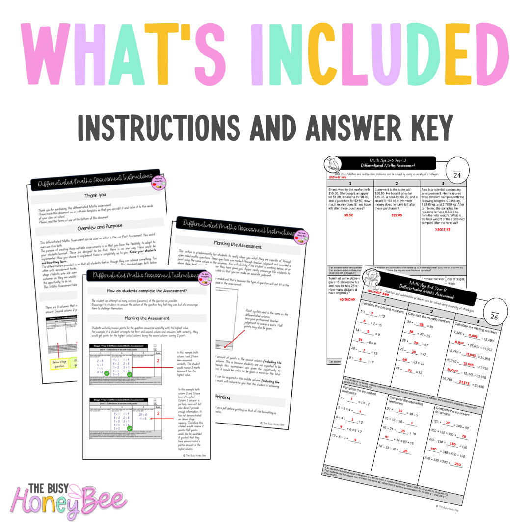 Multi Age 3-6 Year B Differentiated NSW Maths Assessment Unit 15 - Assessment