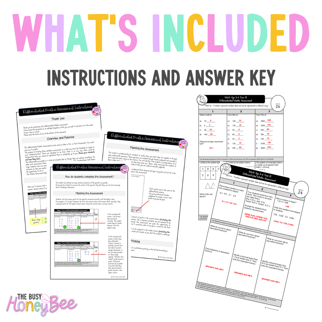 Multi Age 3-6 Year B Differentiated NSW Maths Assessment Unit 16 - Assessment