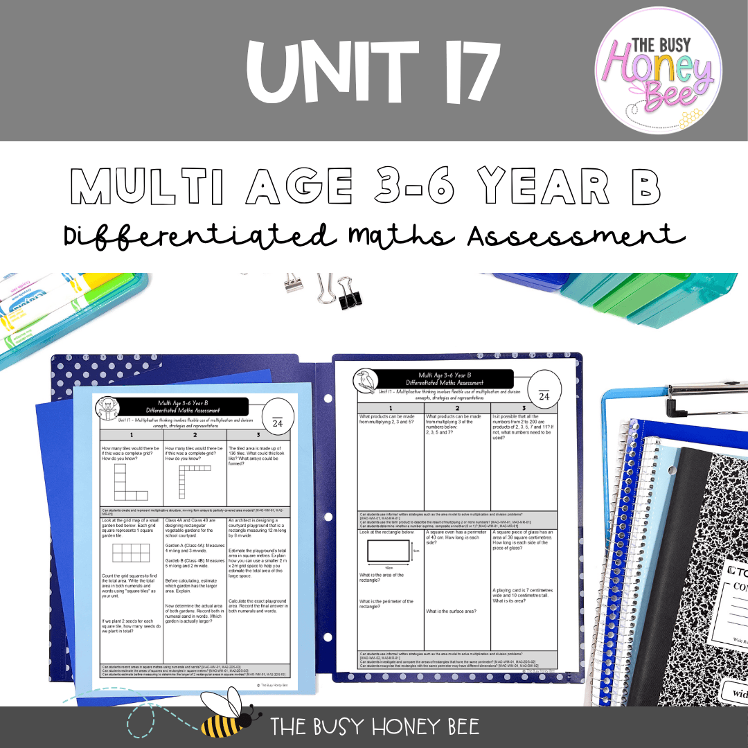 Multi Age 3-6 Year B Differentiated NSW Maths Assessment Unit 17 - Assessment