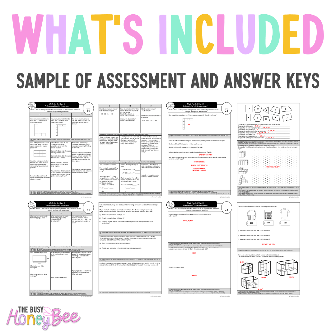 Multi Age 3-6 Year B Differentiated NSW Maths Assessment Unit 17 - Assessment