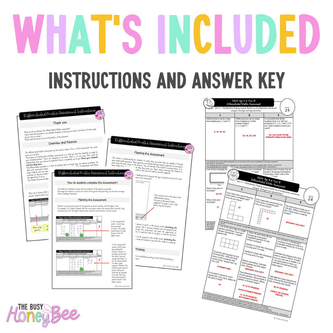 Multi Age 3-6 Year B Differentiated NSW Maths Assessment Unit 17 - Assessment