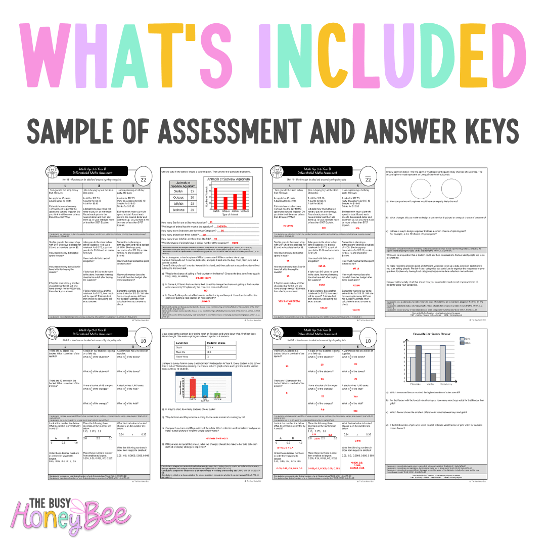 Multi Age 3-6 Year B Differentiated NSW Maths Assessment Unit 18 - Assessment