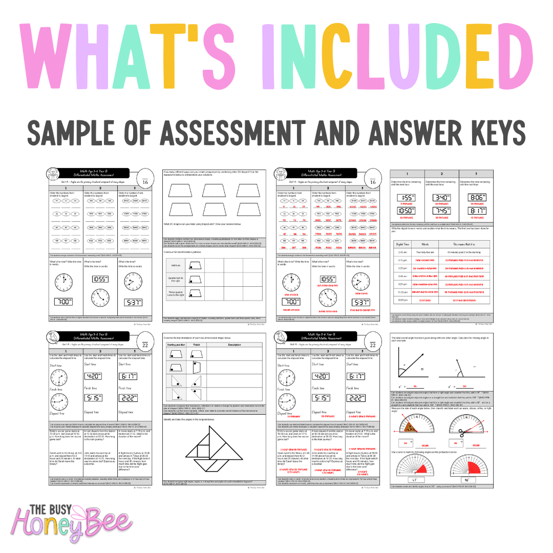 Multi Age 3-6 Year B Differentiated NSW Maths Assessment Unit 19 - Assessment