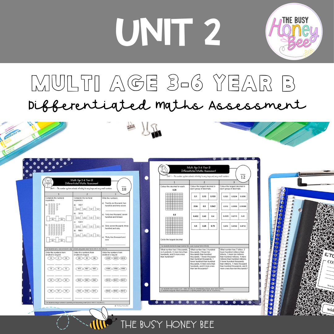 Multi Age 3-6 Year B Differentiated NSW Maths Assessment Unit 2 - Microsoft Word Document