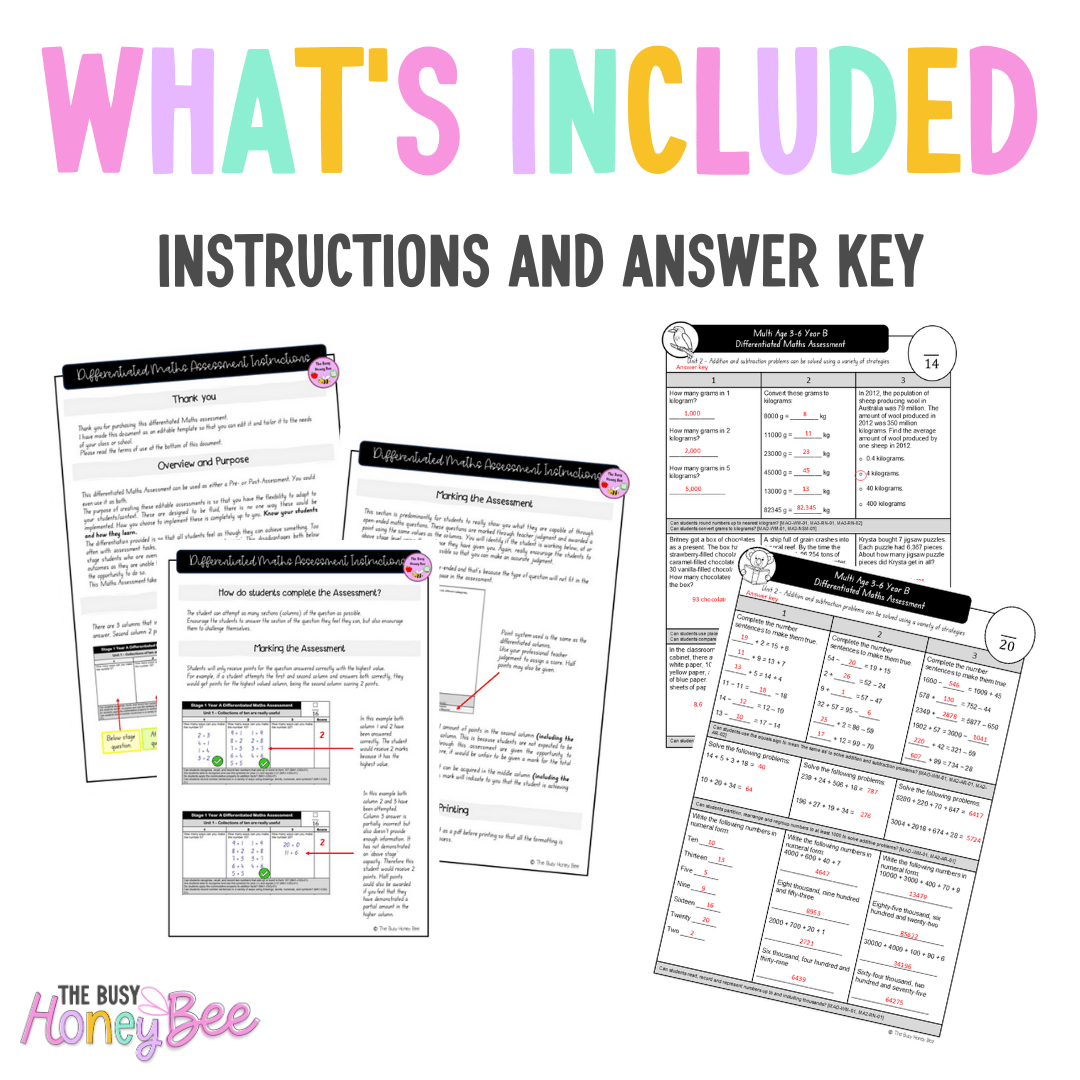 Multi Age 3-6 Year B Differentiated NSW Maths Assessment Unit 2 - Microsoft Word Document
