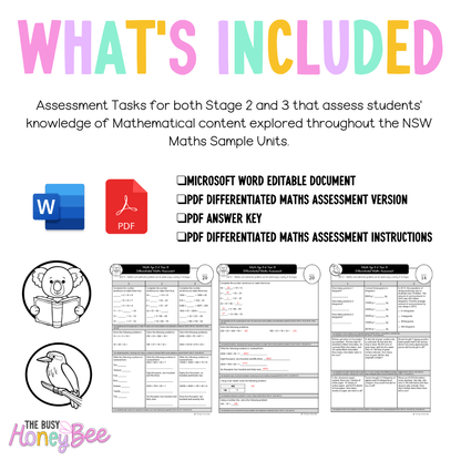 Multi Age 3-6 Year B Differentiated NSW Maths Assessment Unit 2 - Microsoft Word Document