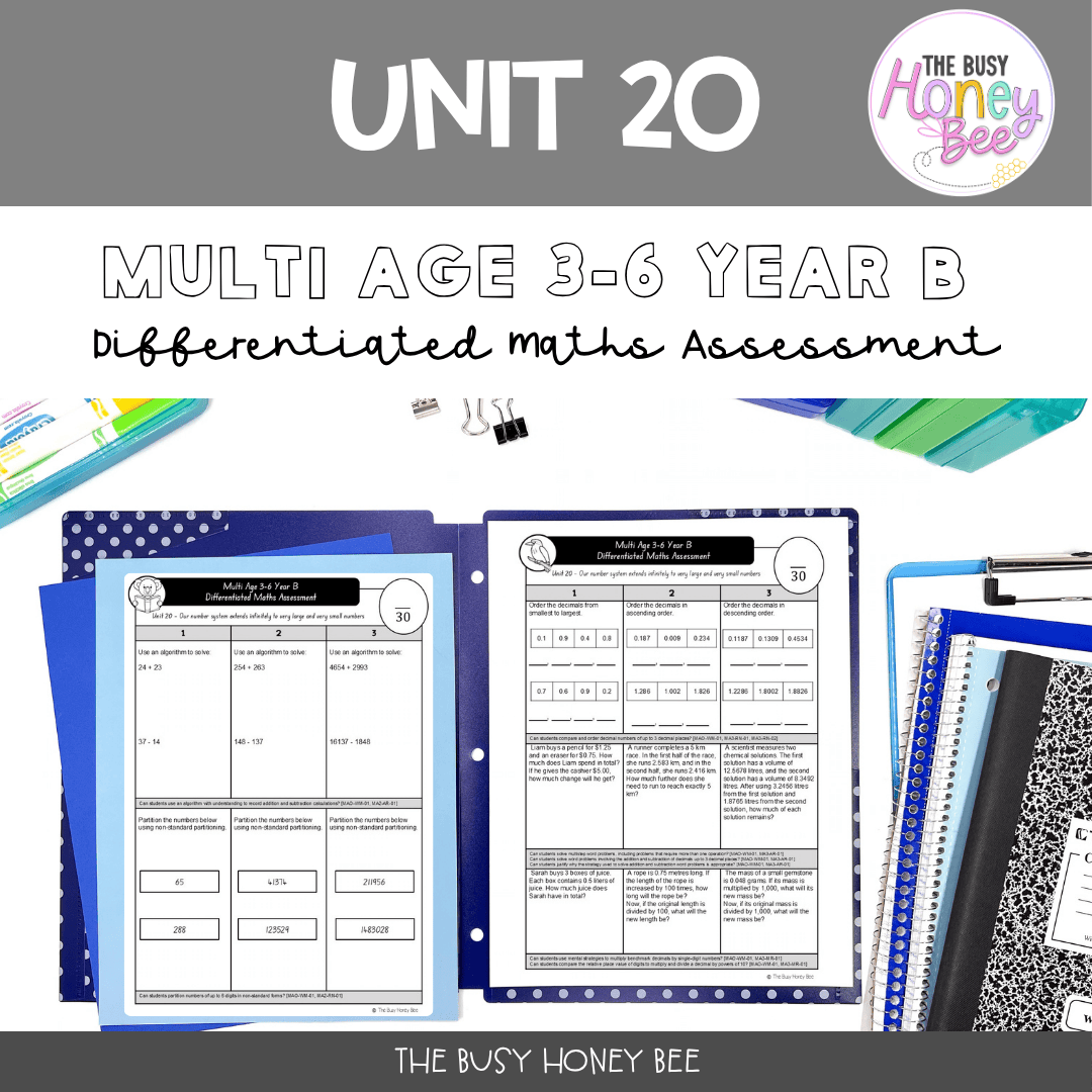 Multi Age 3-6 Year B Differentiated NSW Maths Assessment Unit 20 - Assessment