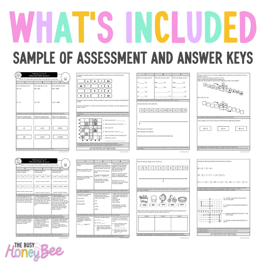 Multi Age 3-6 Year B Differentiated NSW Maths Assessment Unit 20 - Assessment