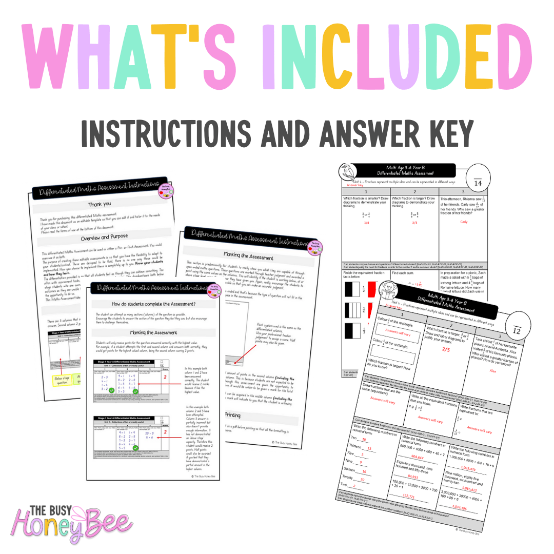 Multi Age 3-6 Year B Differentiated NSW Maths Assessment Unit 4 - Microsoft Word Document
