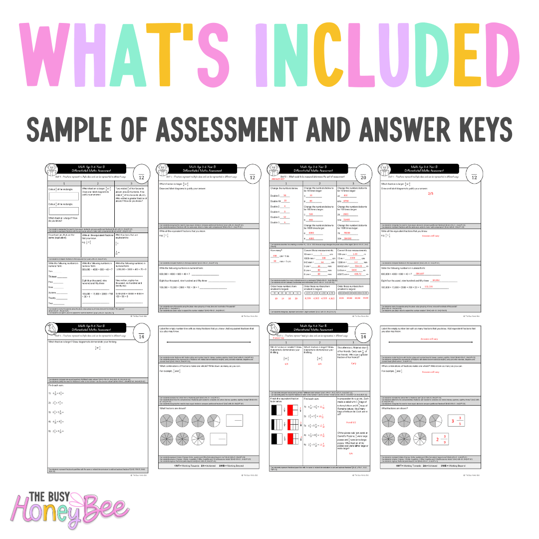 Multi Age 3-6 Year B Differentiated NSW Maths Assessment Unit 4 - Microsoft Word Document