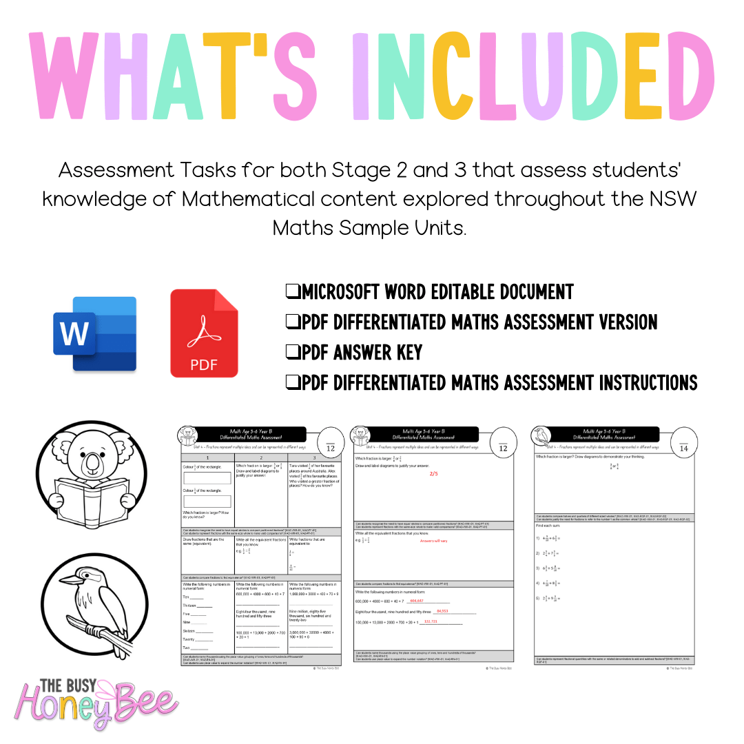 Multi Age 3-6 Year B Differentiated NSW Maths Assessment Unit 4 - Microsoft Word Document