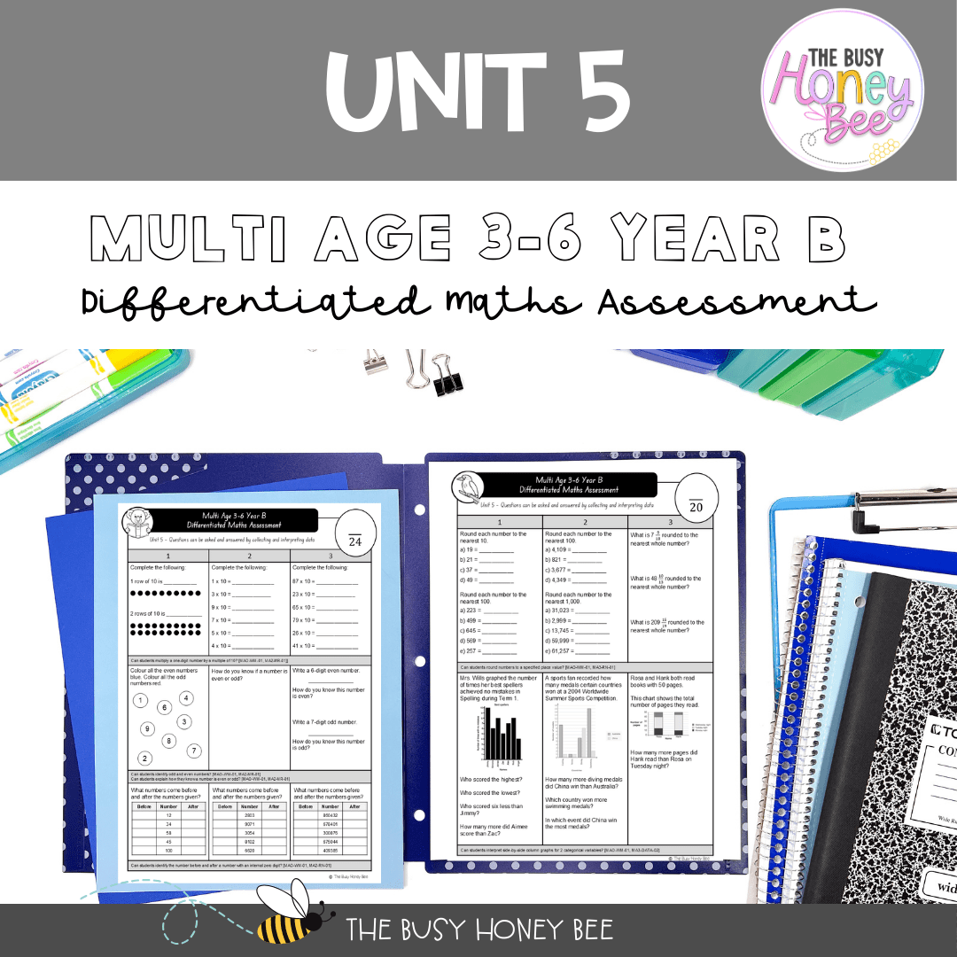 Multi Age 3-6 Year B Differentiated NSW Maths Assessment Unit 5 - Microsoft Word Document