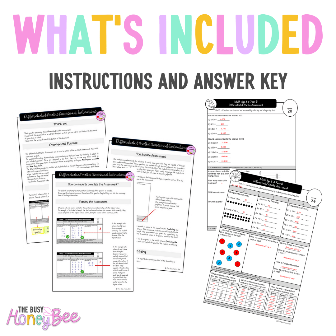 Multi Age 3-6 Year B Differentiated NSW Maths Assessment Unit 5 - Microsoft Word Document