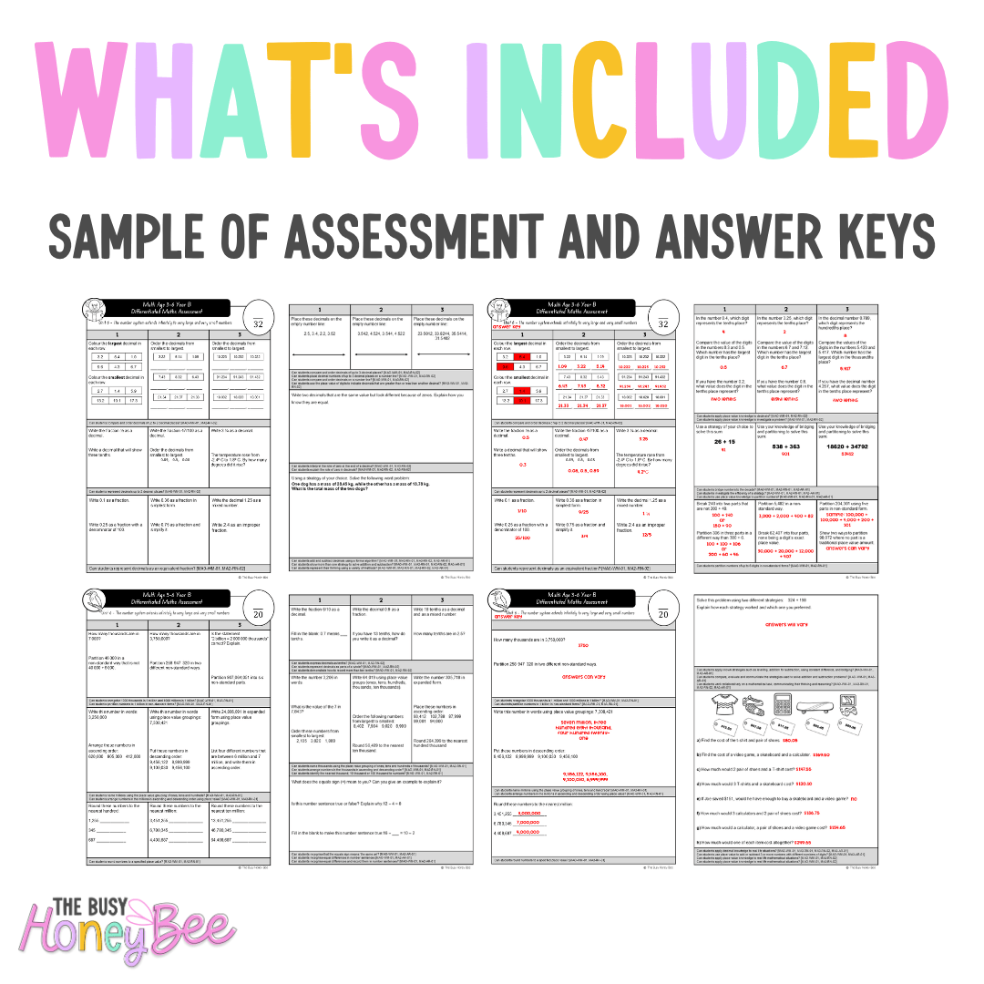 Multi Age 3-6 Year B Differentiated NSW Maths Assessment Unit 6 - Assessment